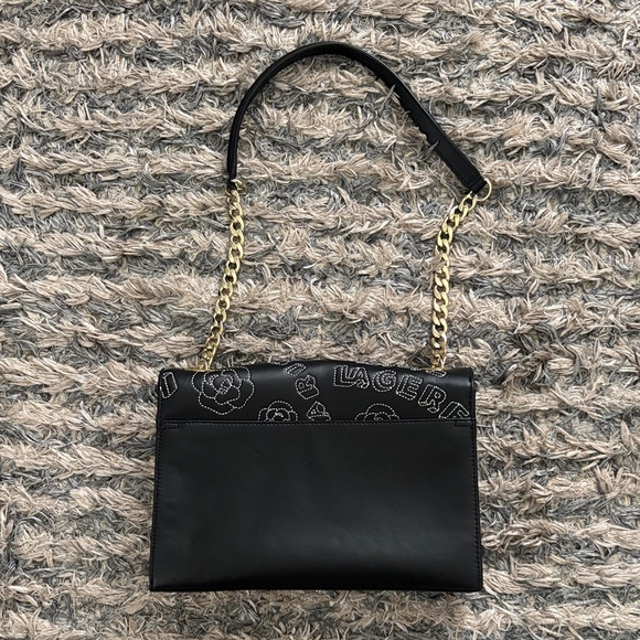 Karl Lagerfeld Luxury Black Floral Shoulder Bag with Gold Hardware - Picture 2 of 14
